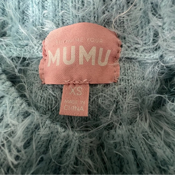 Show Me Your MUMU Women XS Vienna Sweater Frosty Blue Knit Shaggy Furry Winter - Picture 14 of 14